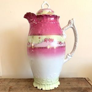 Victorian antique pitcher, pink roses gold detail